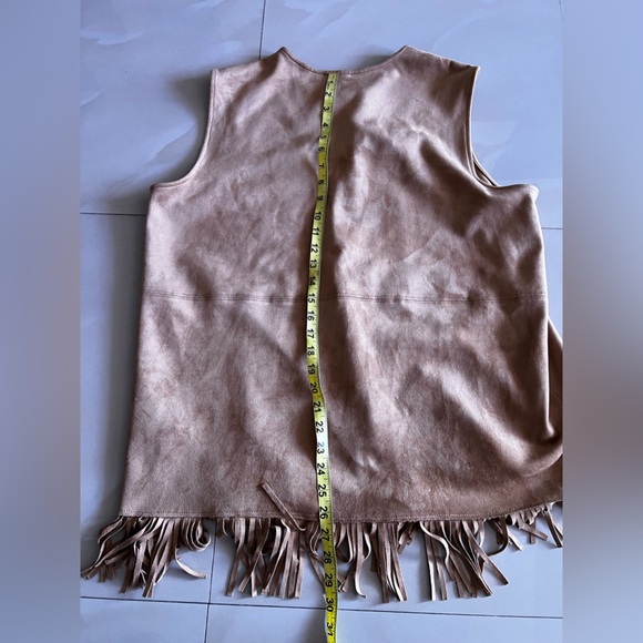 Ruby Rd Suede Fringe Studded tunic Women Brown Faux Open Front Western Regular L - Picture 5 of 16